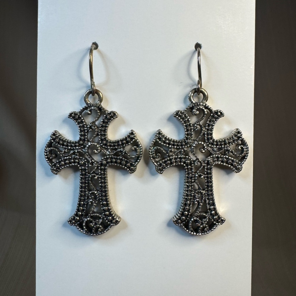 Elegant Silver Cross Earrings